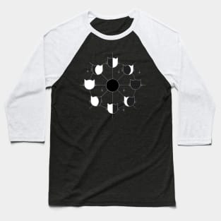 Black Cat Phases of the Moon in Black and White Baseball T-Shirt